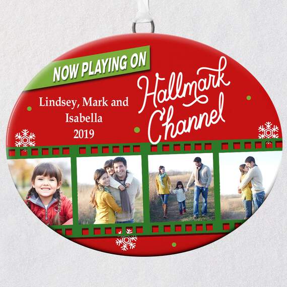 Red Now Playing on Hallmark Channel Text and Photo Ceramic Personalized Ornament, , large image number 1