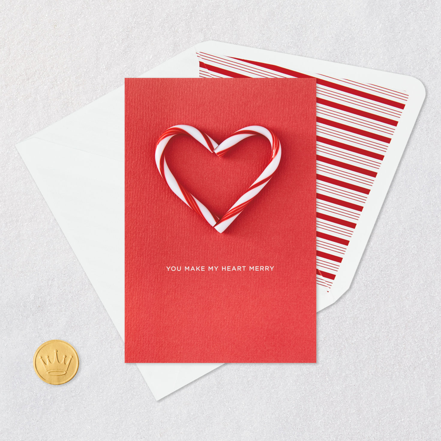 Candy Cane Heart Romantic Christmas Card Card Front with Envelope and Gold Seal image number 5