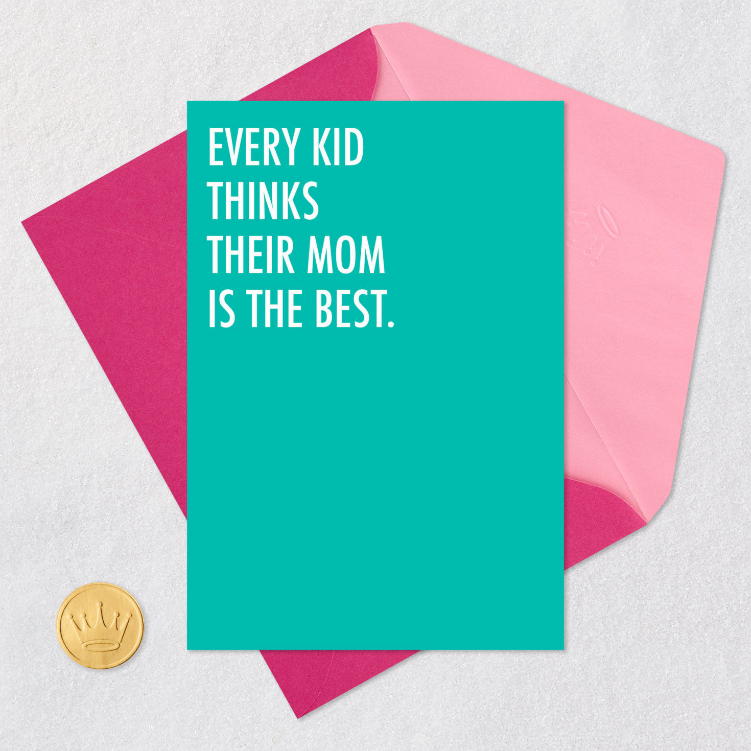 White Lettering on Teal Blue Mom Mother's Day Card Card Front with Envelope and Gold Seal image number 5