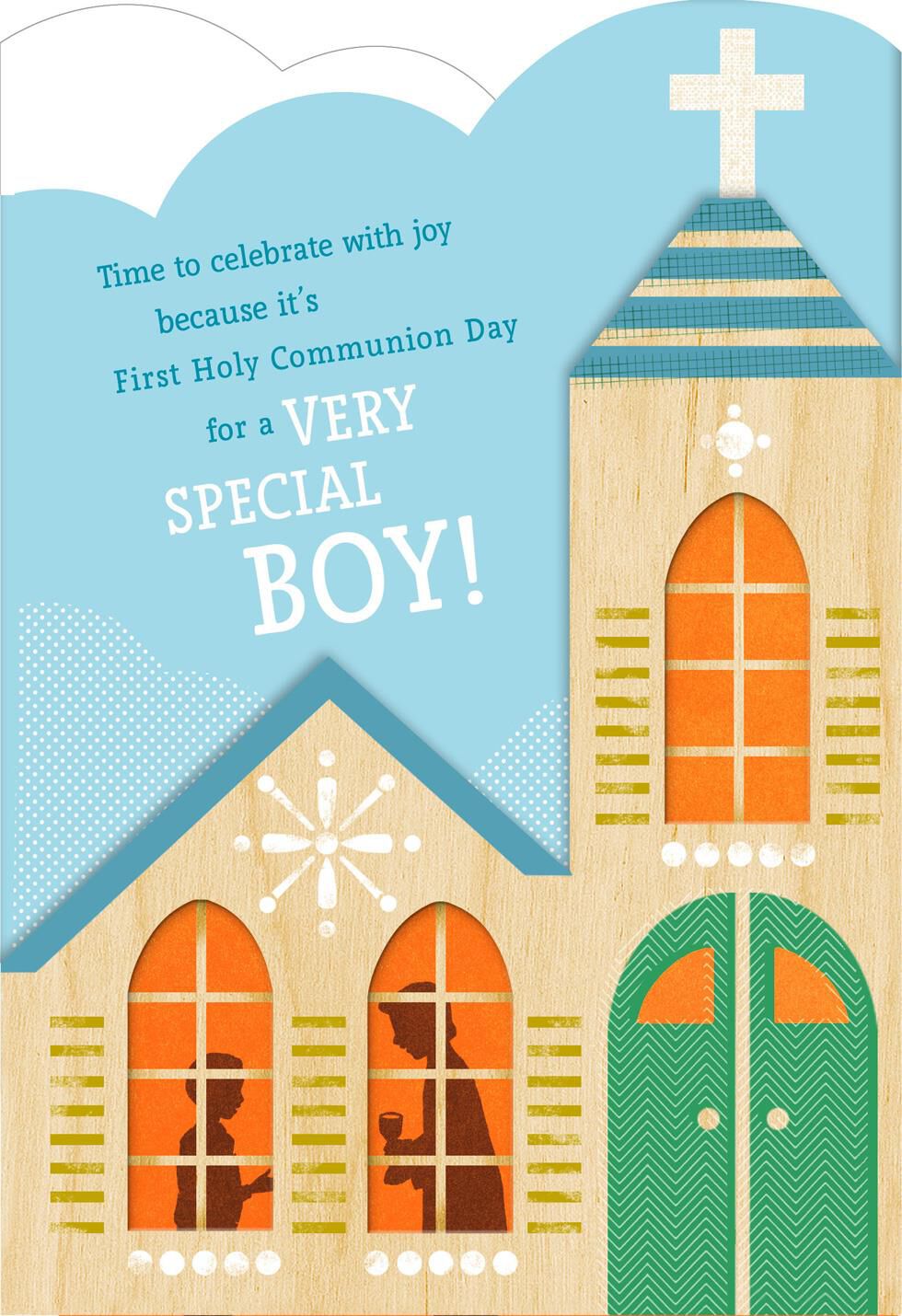 Church With Steeple Religious First Communion Card for Boy