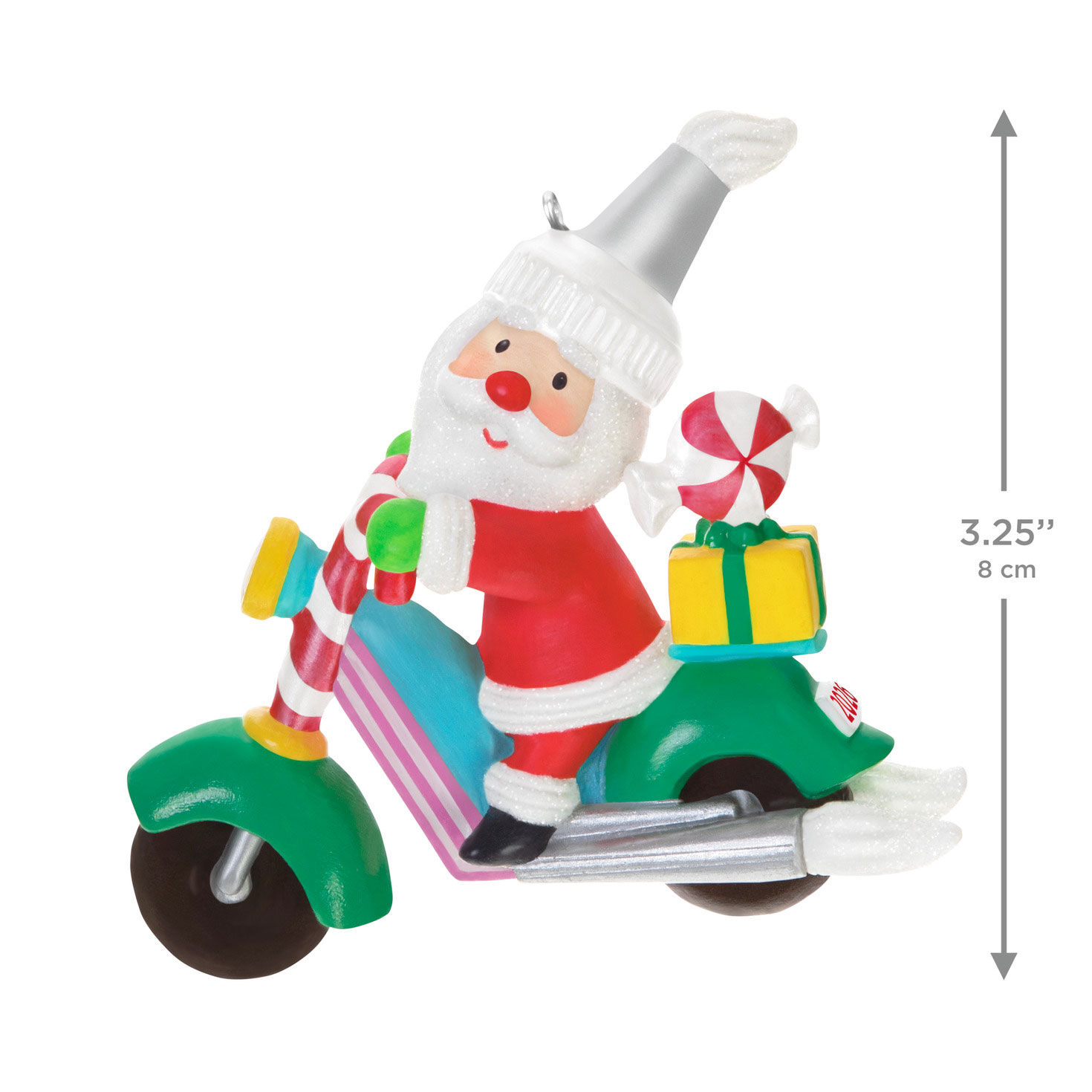 Santa on Candy Motorcycle Keepsake Ornament measurement image number 3