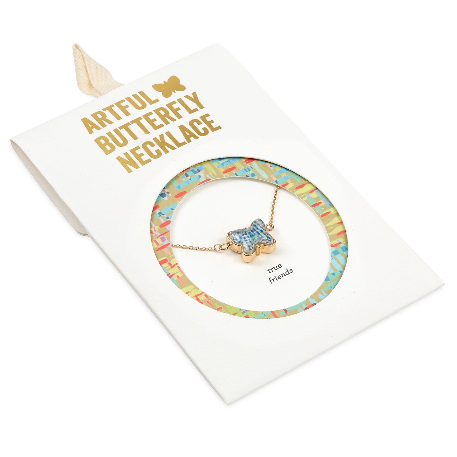 Blue Butterfly Charm Gold Metal Friendship Necklace  image number 2