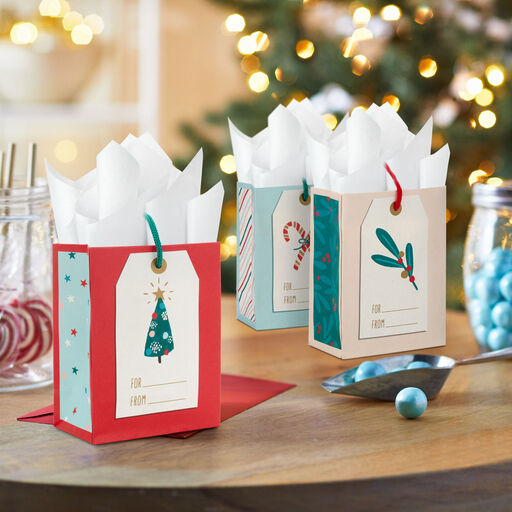 5.7" Tag Designs 4-Pack Assortment Small Christmas Gift Bags, 