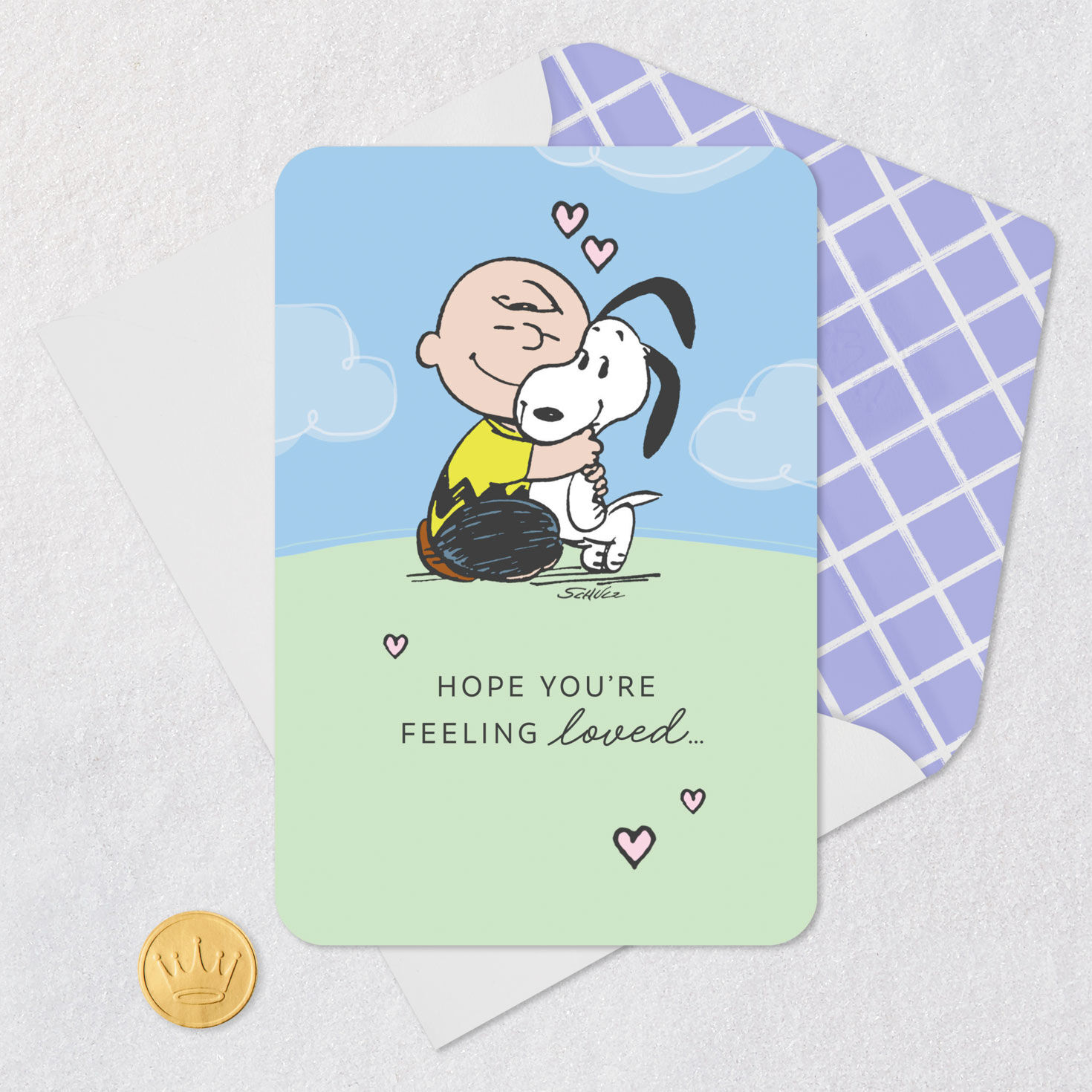 Peanuts Charlie Brown and Snoopy Hugging Love Card Card Front with Envelope and Gold Seal image number 5