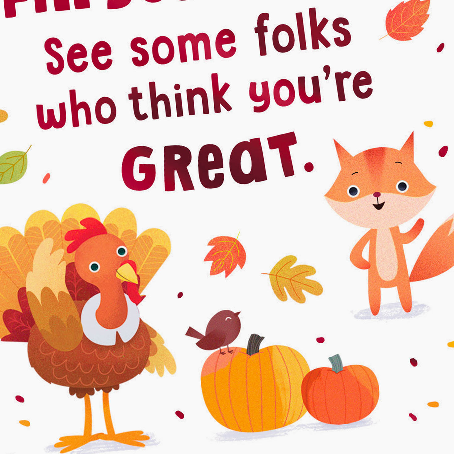 Squirrel, Fox and Owl Kids Thanksgiving Card Card Front Detail image number 5