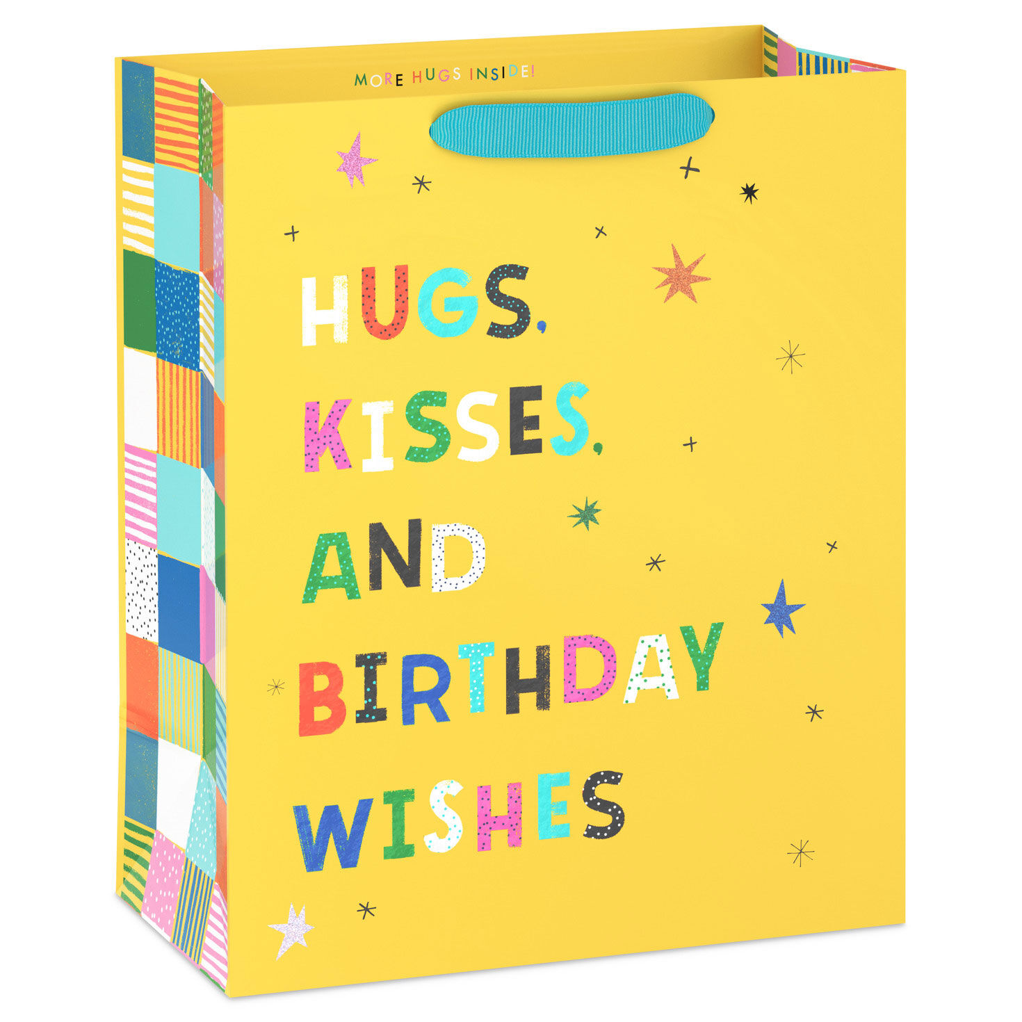 13" Hugs, Kisses and Birthday Wishes on Yellow Large Gift Bag