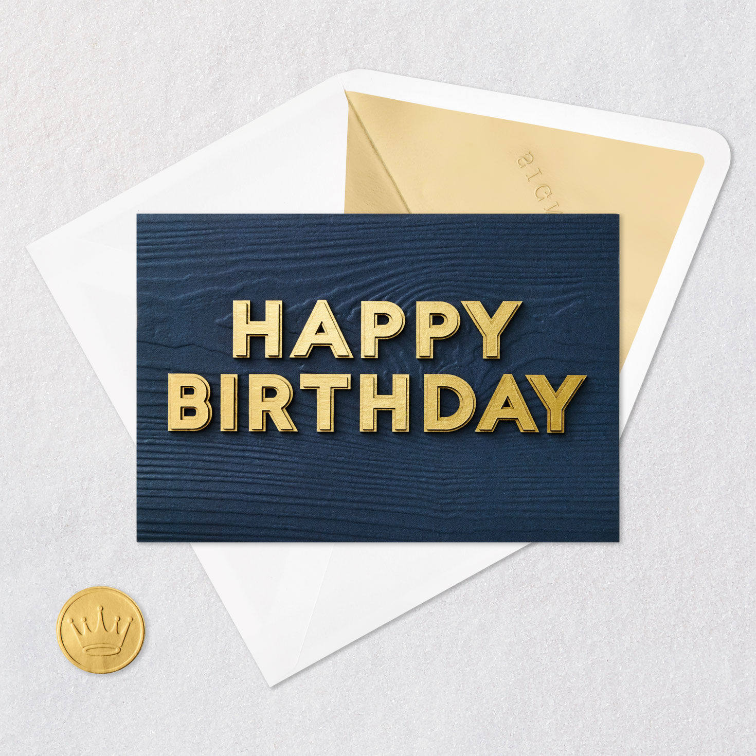 Gold Letters on Wood Grain Birthday Card Card Front with Envelope and Gold Seal image number 5