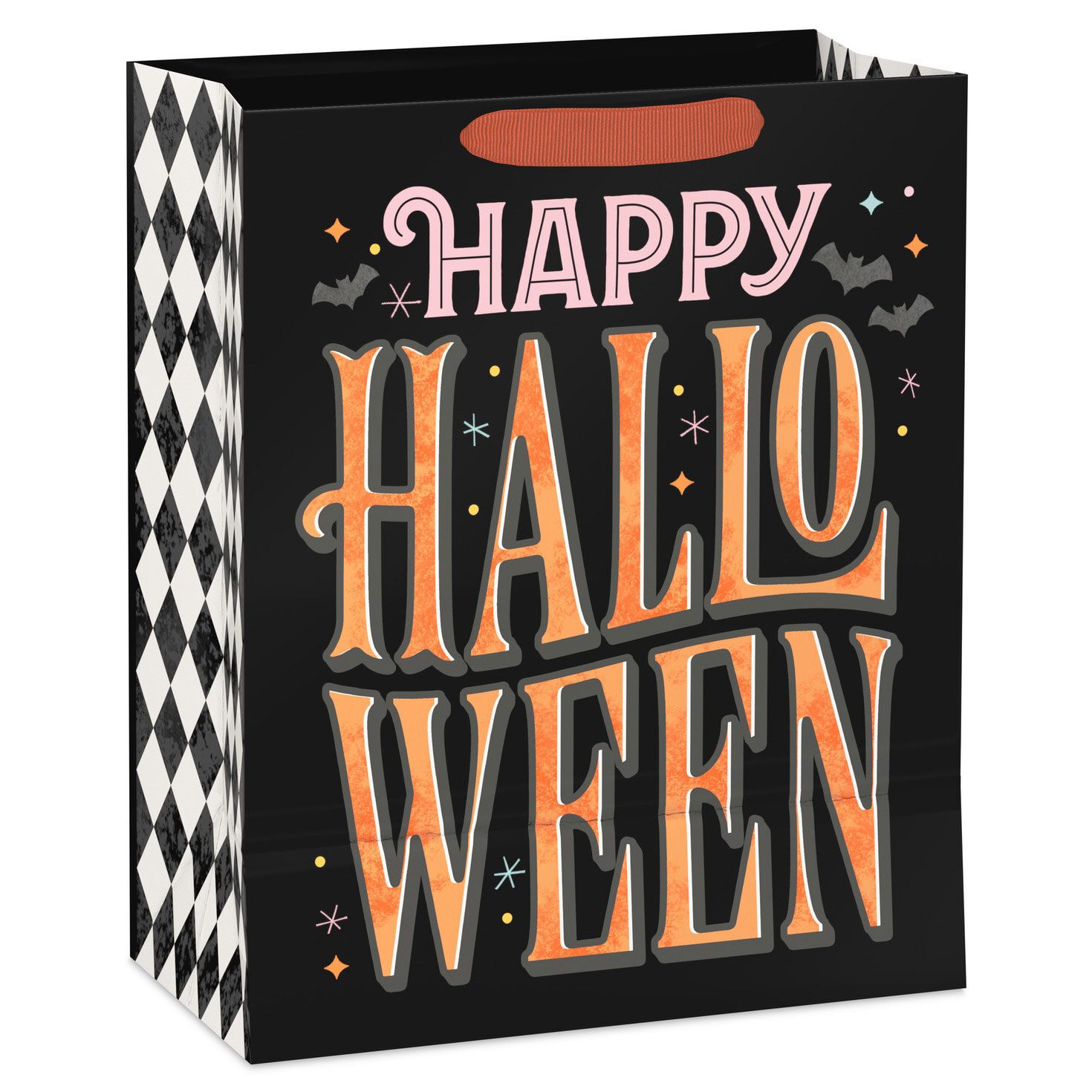 Orange Lettering on Black Large Halloween Gift Bag Back image number 6