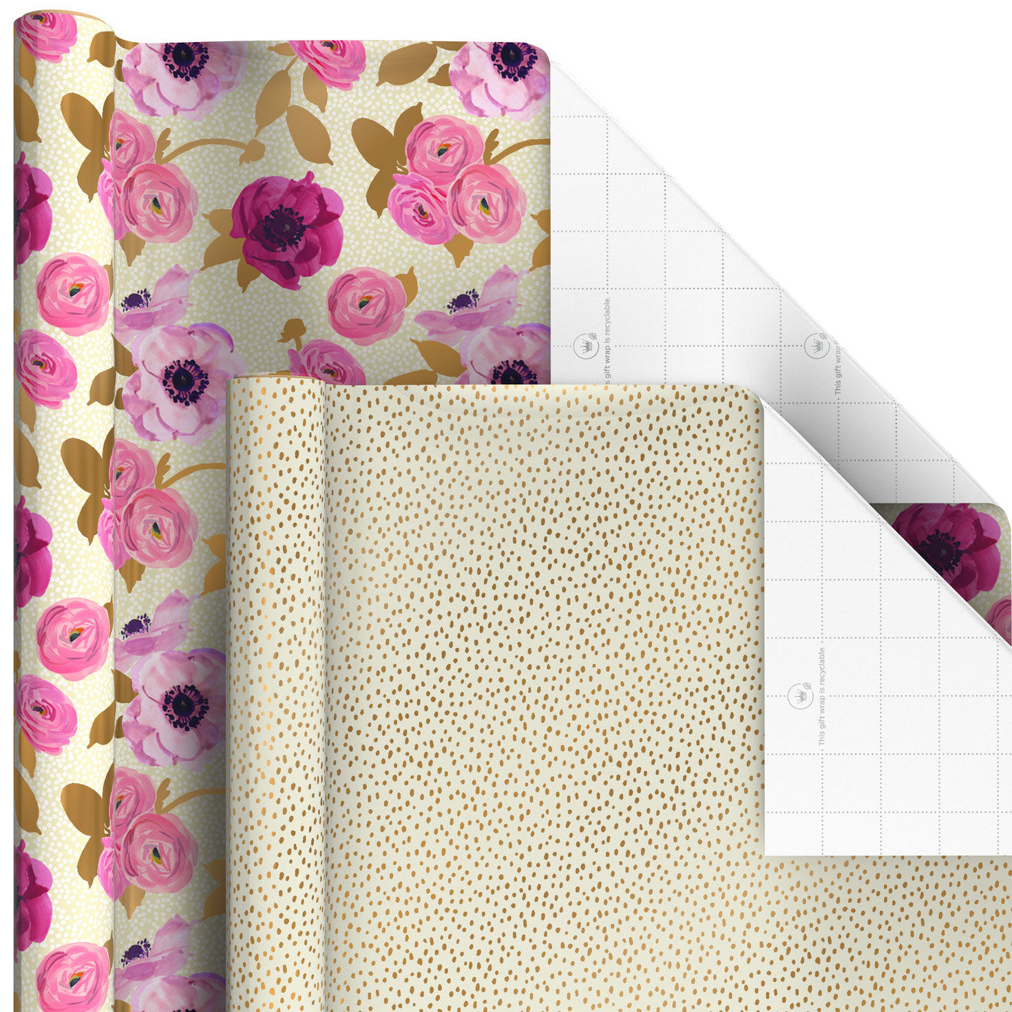 Pastel and Gold Floral 6-Pack Assorted Wrapping Paper Roll Bundle, 180 sq. ft. total, , large image number 4