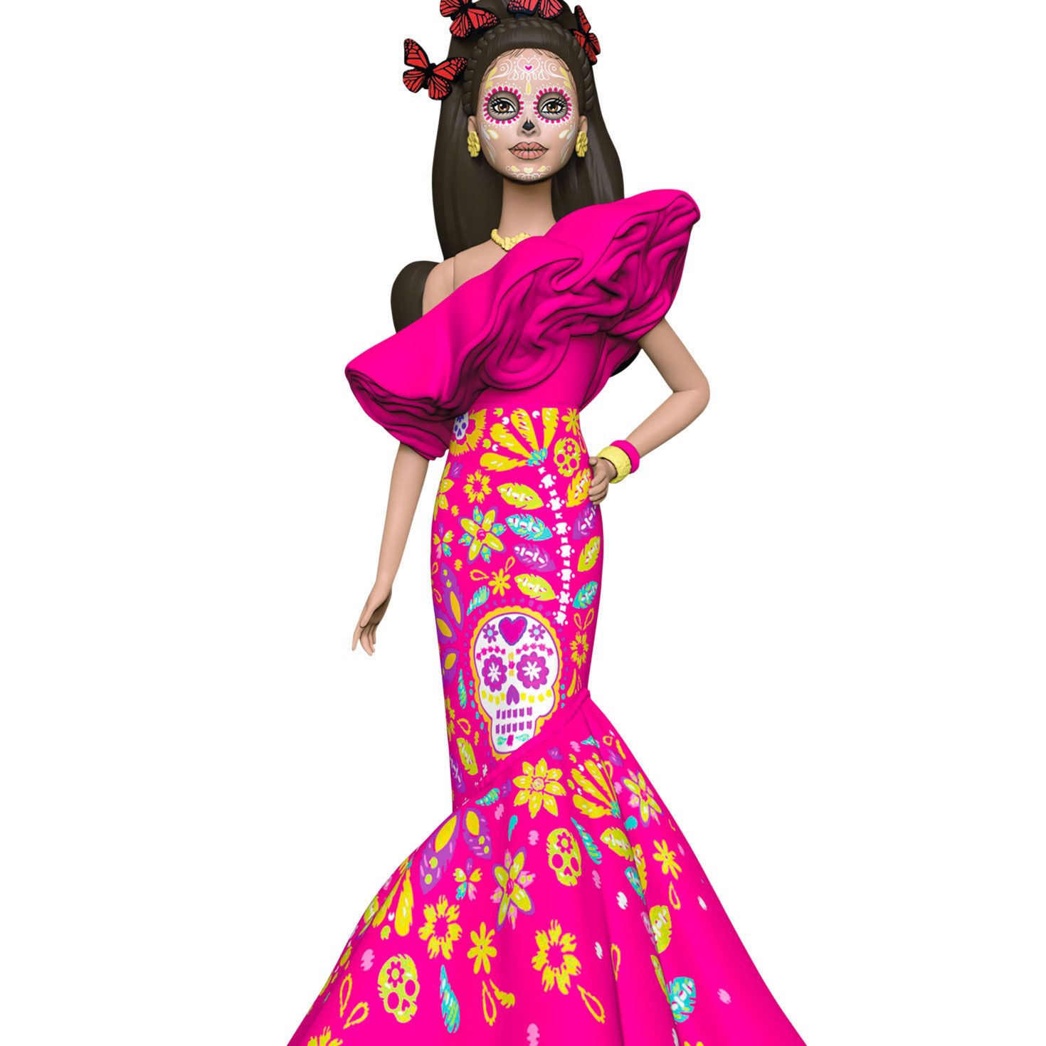 Barbie Pink D&iacute;a De Muertos Dress Ornament Closeup view image number 5