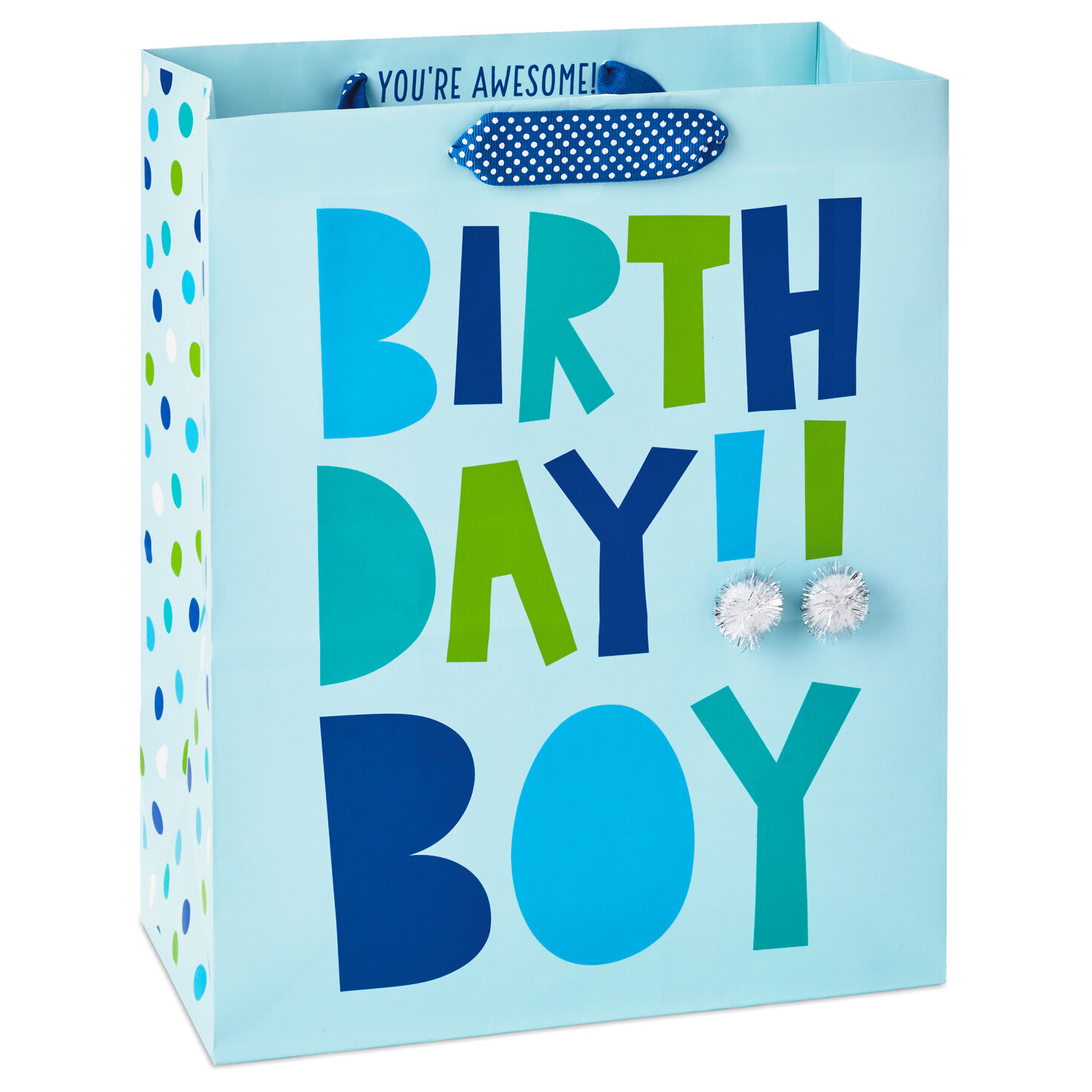 Happy Birthday GIFT BAG Medium Paper Blue Silver Foiled Gift Tag Boys Men Male