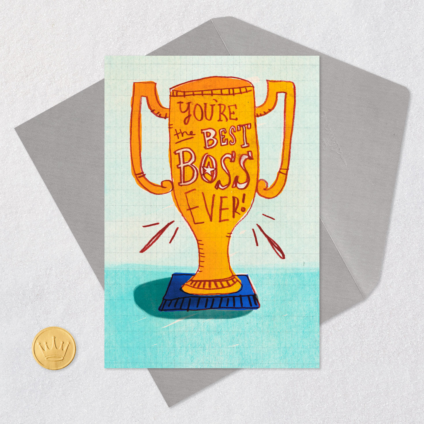 Best Boss Trophy Funny Boss's Day Card Card Front with Envelope and Gold Seal image number 5