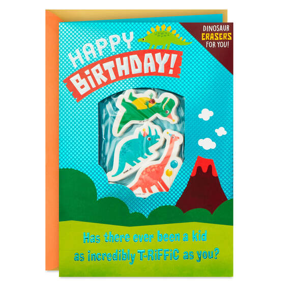 T-Riffic Kid Birthday Card With Dinosaur Erasers