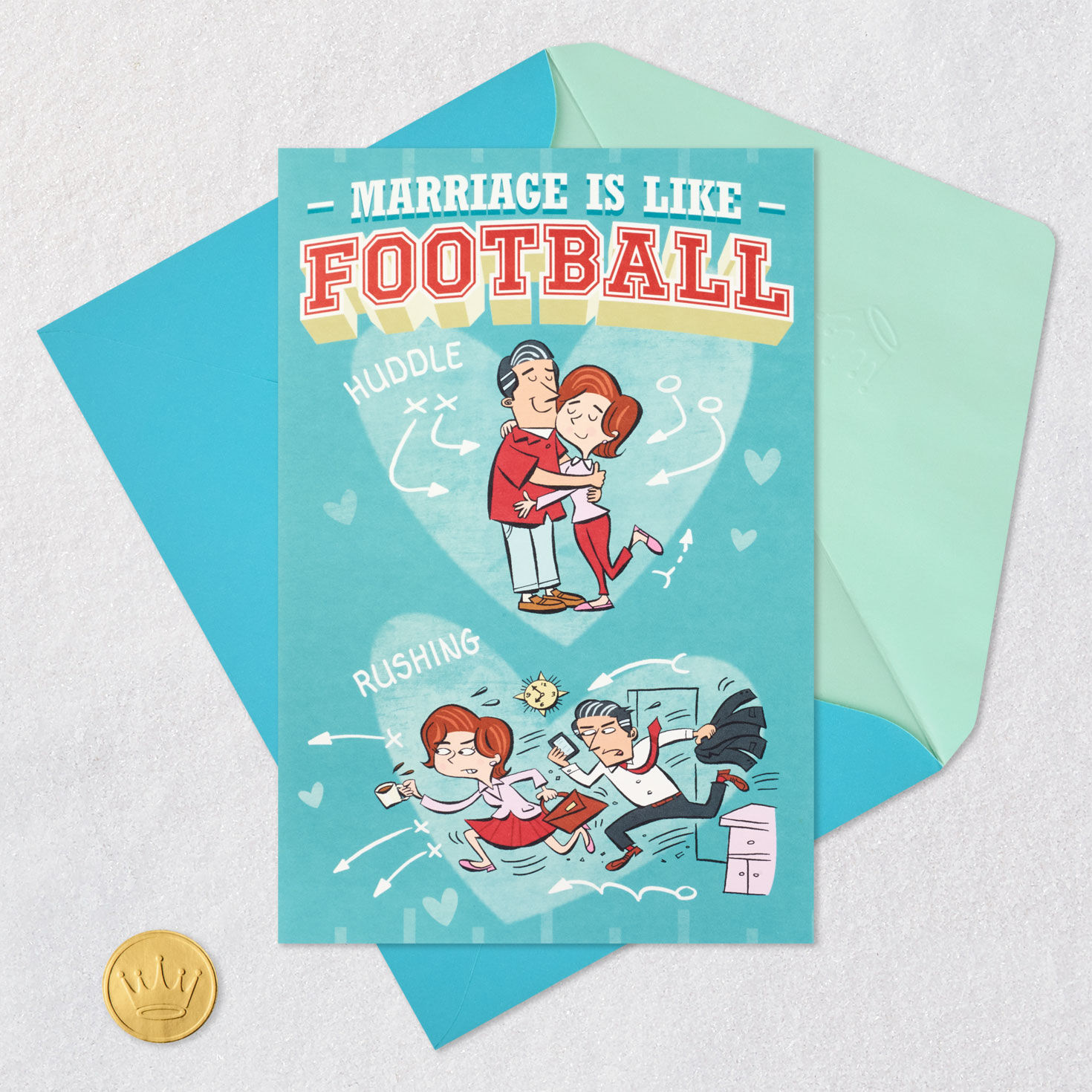 Football Lettering Teal and Red Funny Anniversary Card Card Front with Envelope and Gold Seal image number 8