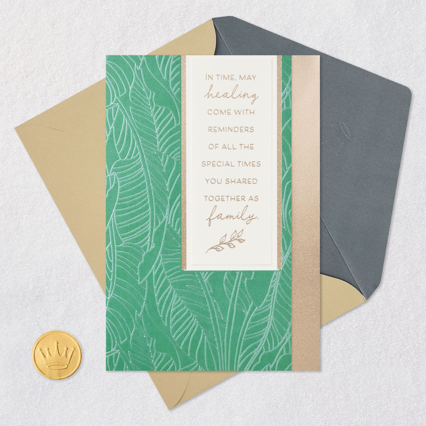 Green Leaves Sympathy Card for Loss Card Front with Envelope and Gold Seal image number 5