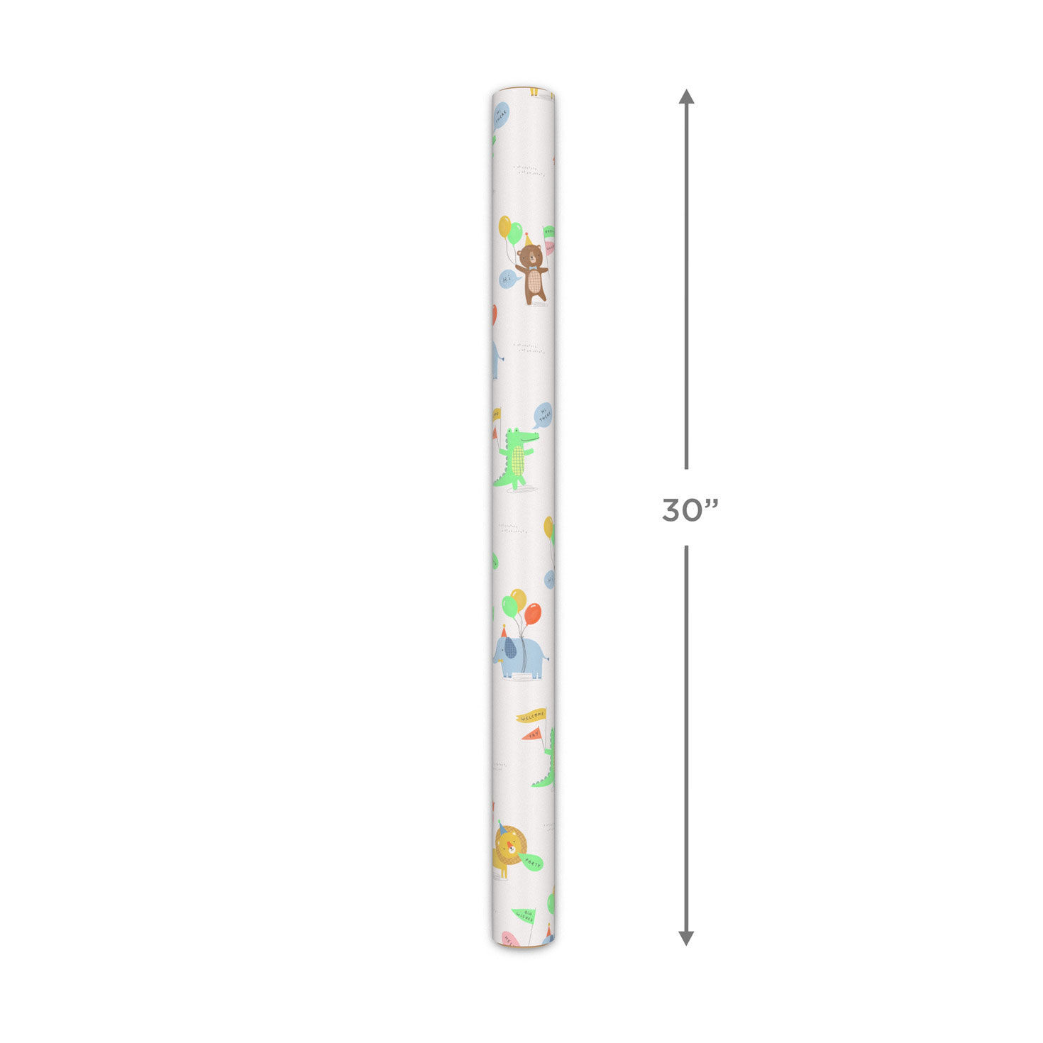 Baby Animals and Balloons on White Gift Wrap Roll Measurement image number 5