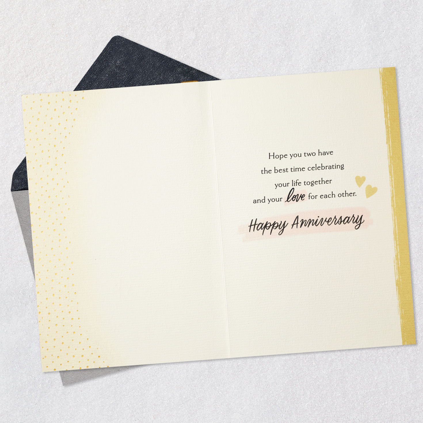 Gold and Ivory Anniversary Card for Couple Open card with envelope image number 3