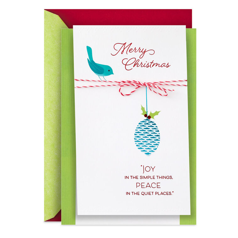 Bird with Pinecone Ornament Christmas Card Card Front image number 1