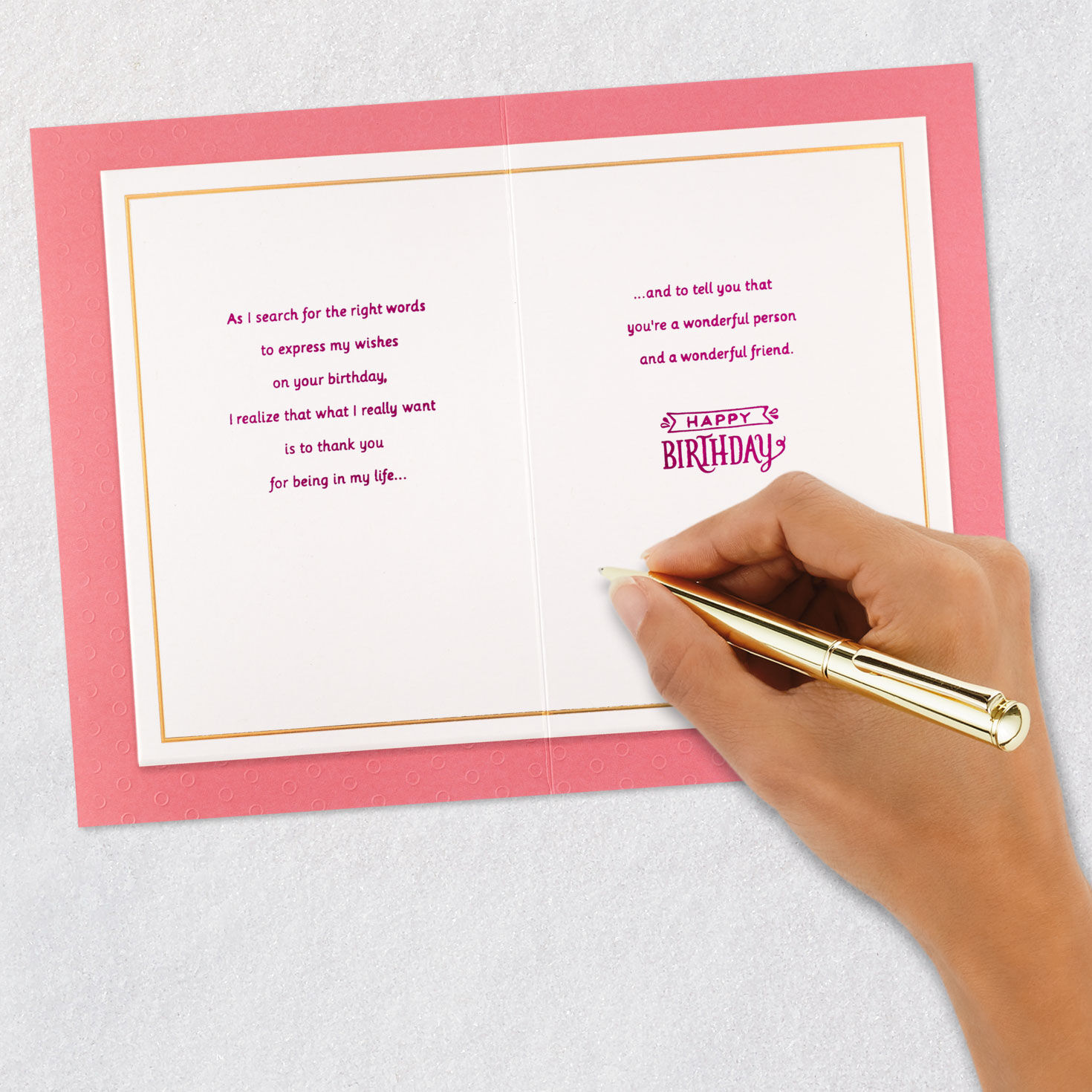 Pink and White Banner Birthday Card for Friend signing card image number 7
