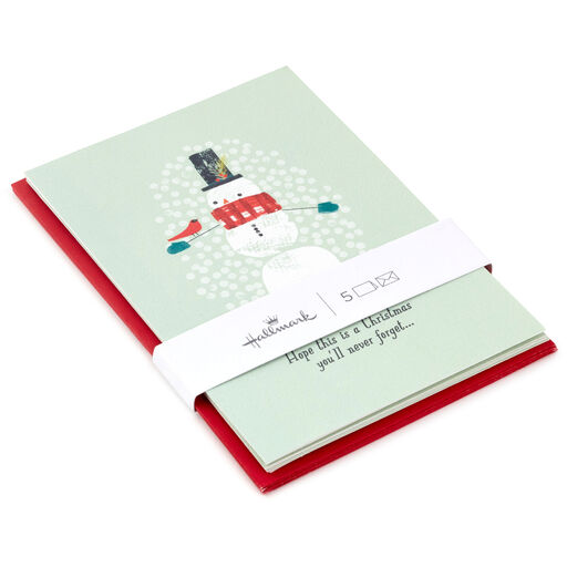 Cardinal Perched on Snowman Packaged Christmas Cards, Set of 5, 