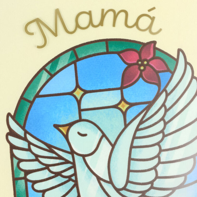 Stained Glass Window Dove Spanish Christmas Card for Mom Card Front Detail image number 5