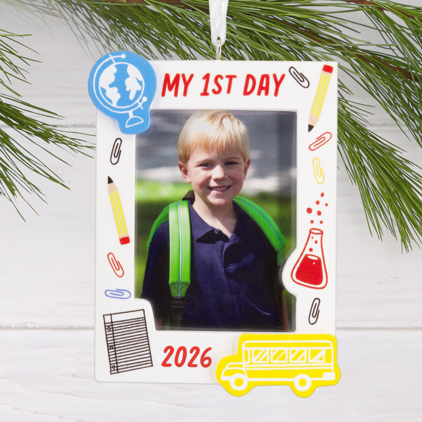 First Day of School Photo Frame Christmas Ornament hanging on tree image number 2