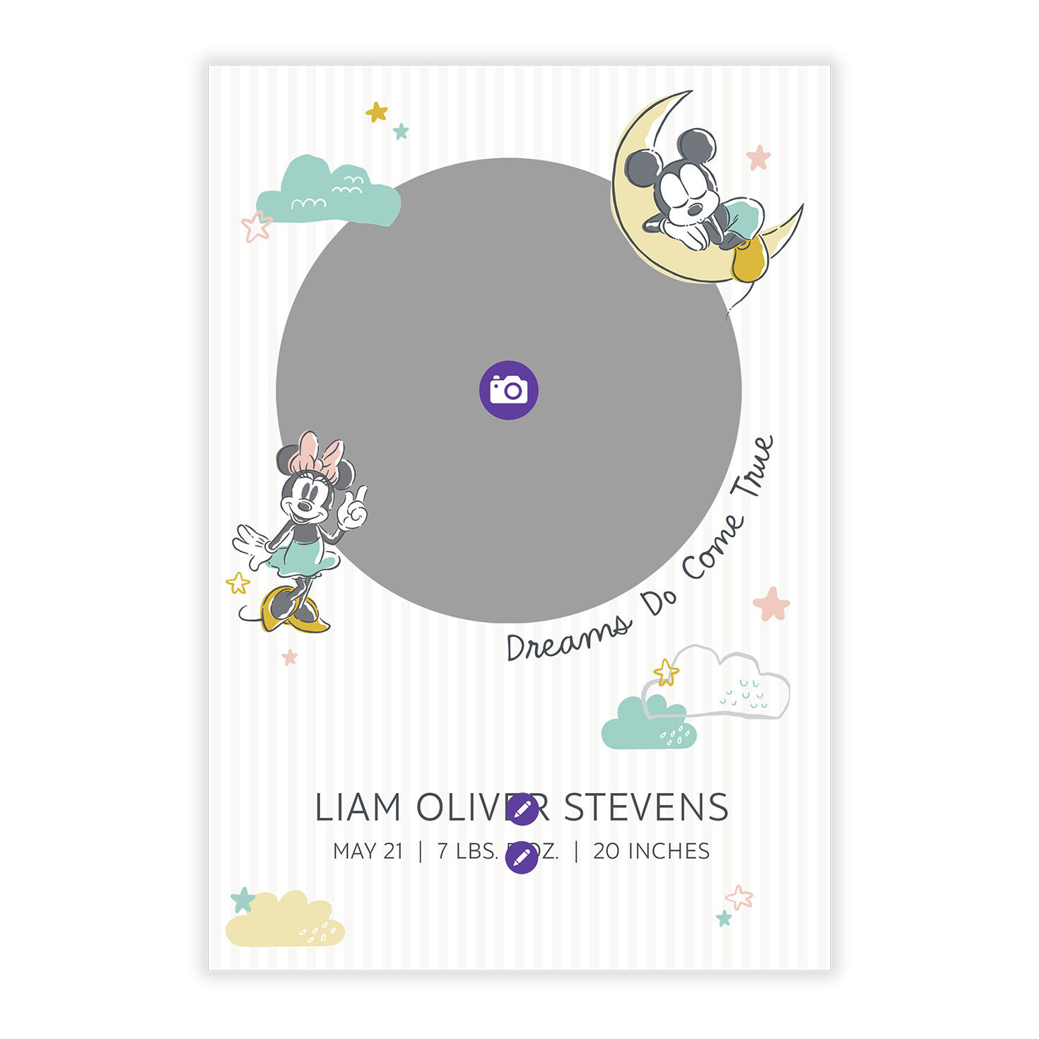 Mickey Minnie Moon Personalized Baby Announcement Card Front indicating personalization image number 5