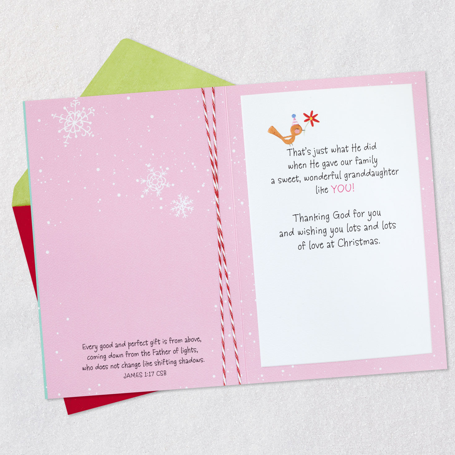 Snow Globe Religious Christmas Card for Granddaughter Open card with envelope image number 4