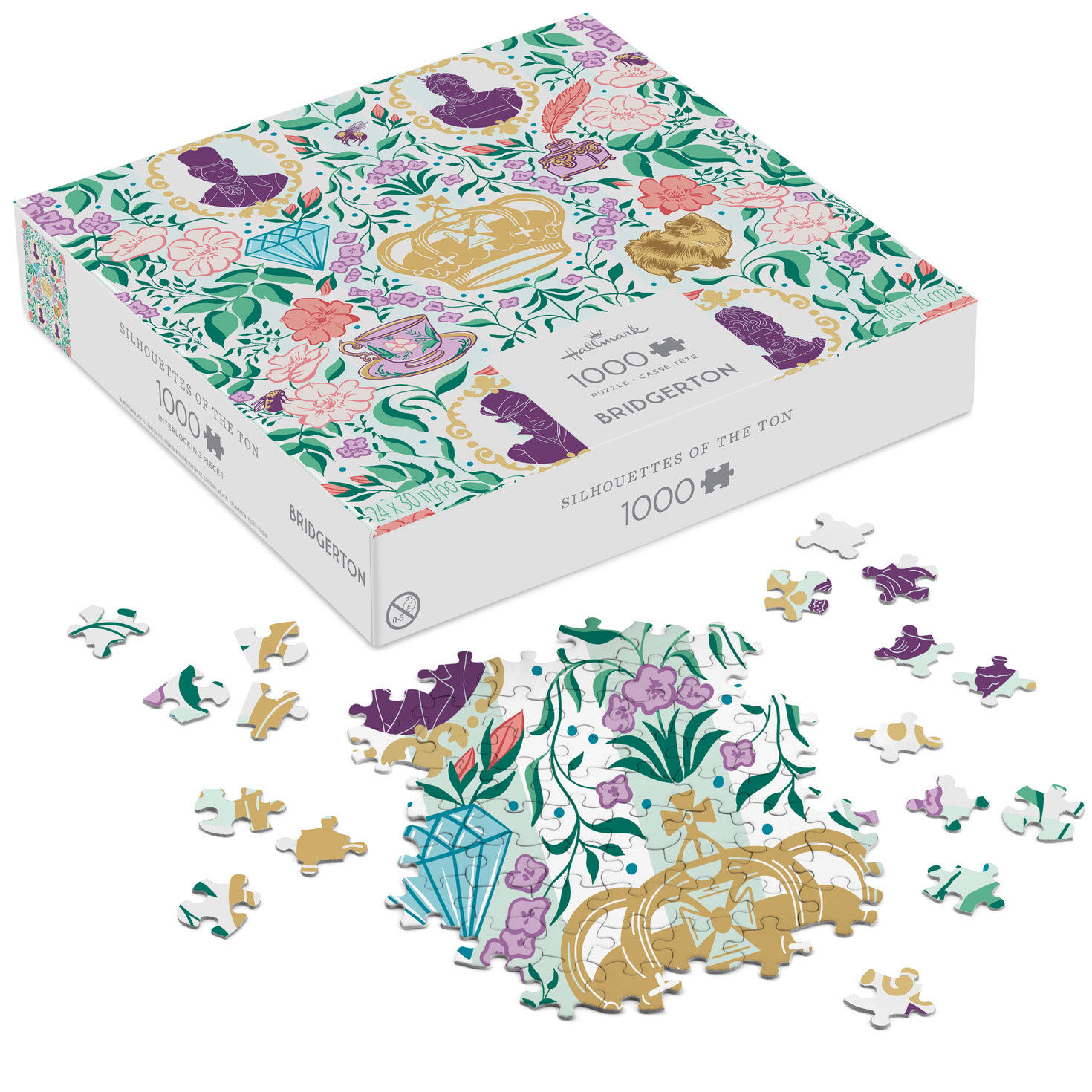 Bridgerton Ton Silhouettes on Floral 1000-Piece Jigsaw Puzzle, , large image number 2