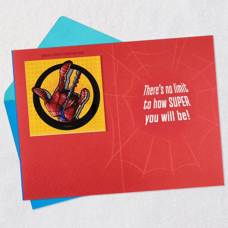 Marvel Spider-Man Grandson Birthday Card With Decal Open card with envelope image number 3