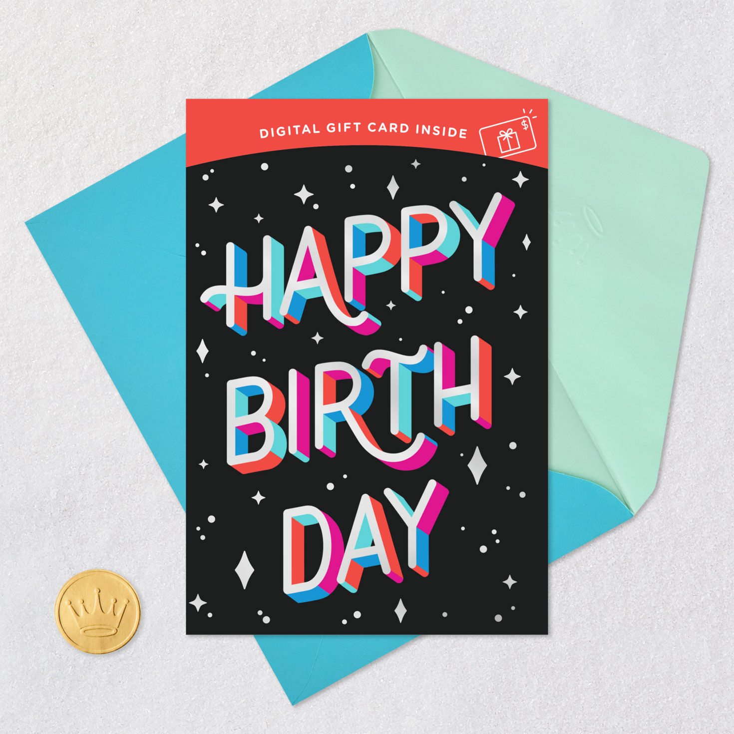 Colorful Lettering and Retro Stars Gift Card Greeting Birthday Card, , large image number 8
