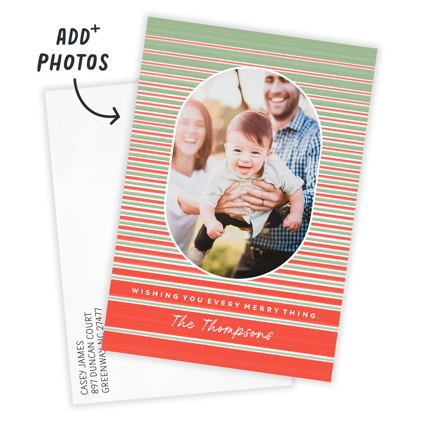 Bright Merry Stripes Flat Christmas Photo Card, , large image number 2
