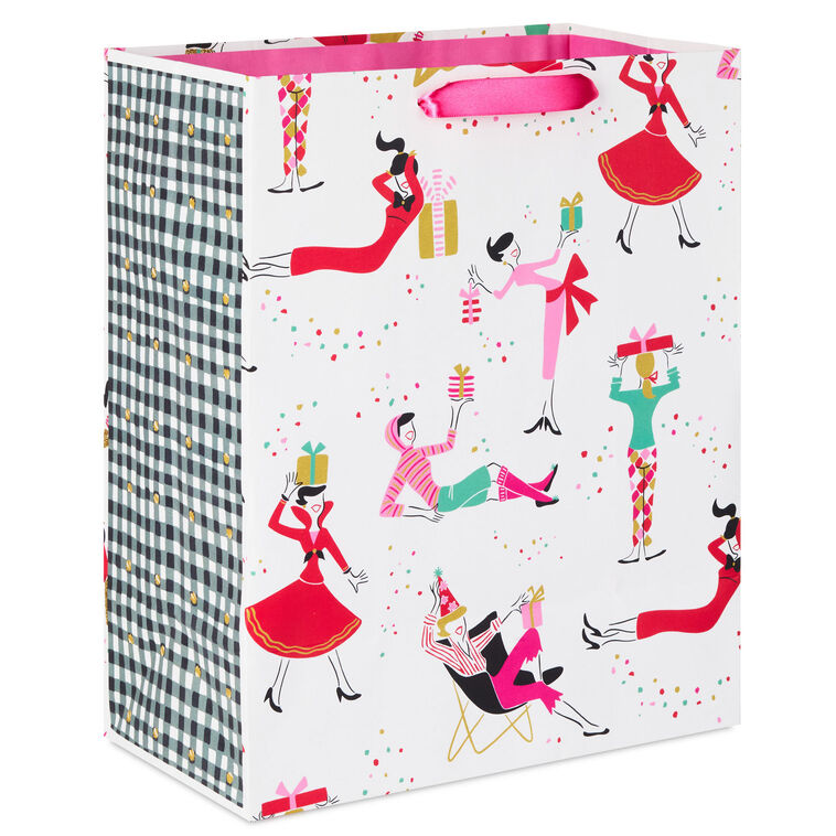 Retro Party Gals on White Large Holiday Gift Bag Back image number 6