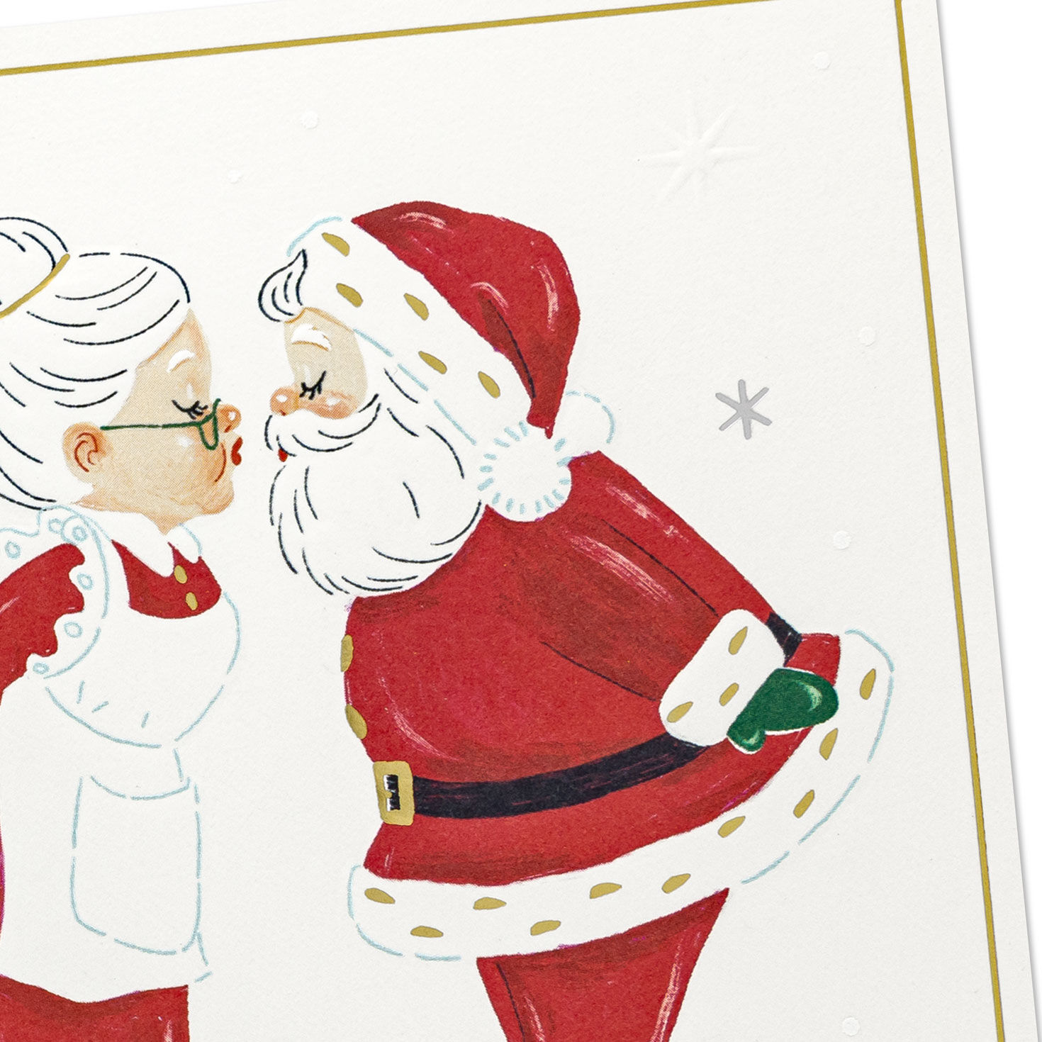 Vintage Kissing Santa and Mrs. Claus Christmas Card Card Front Detail image number 5