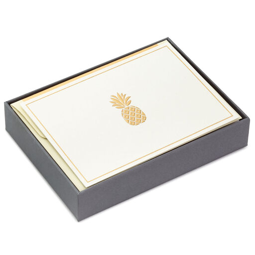 Gold Bordered Pineapple Blank Note Cards, Box of 10, 