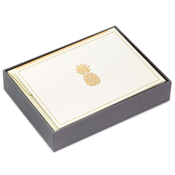 Gold Bordered Pineapple Blank Note Cards, Box of 10