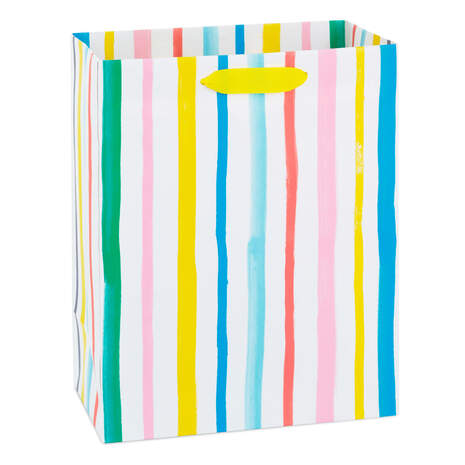 9.6" Pastel Rainbow Stripes Medium Gift Bag, , large