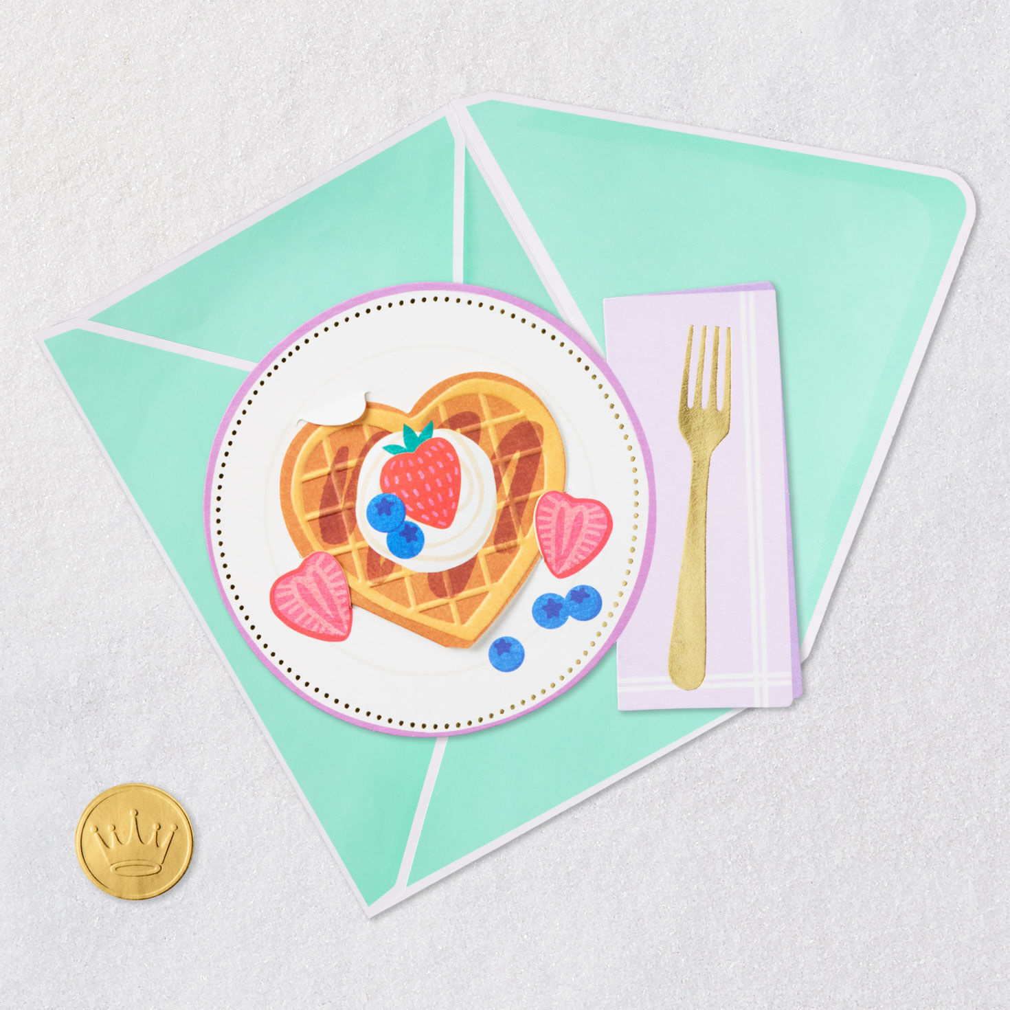 Heart-Shaped Waffle Paper Craft Mother's Day Card Card Front with Envelope and Gold Seal image number 6