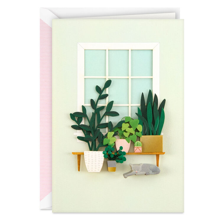Houseplants With Cat Thinking of You Card