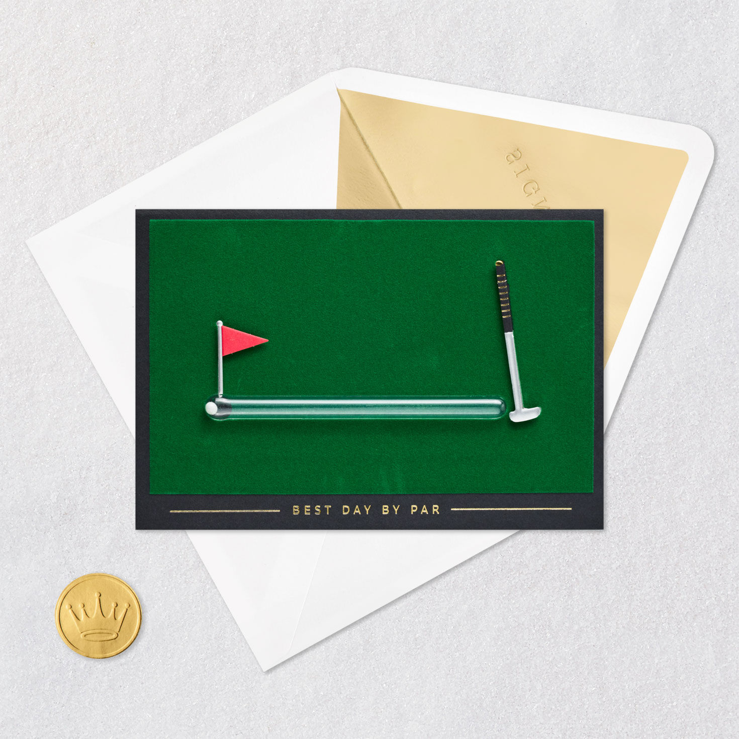 Green and Gold Golf Putter Pun Birthday Card Card Front with Envelope and Gold Seal image number 5