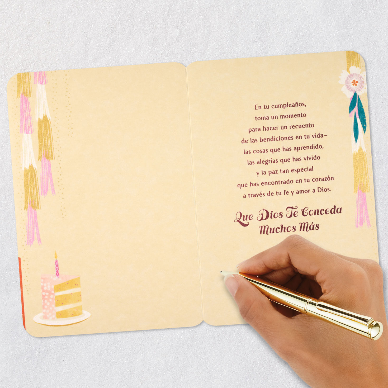Cake and Gifts Religious Birthday Card in Spanish Signing card image number 7