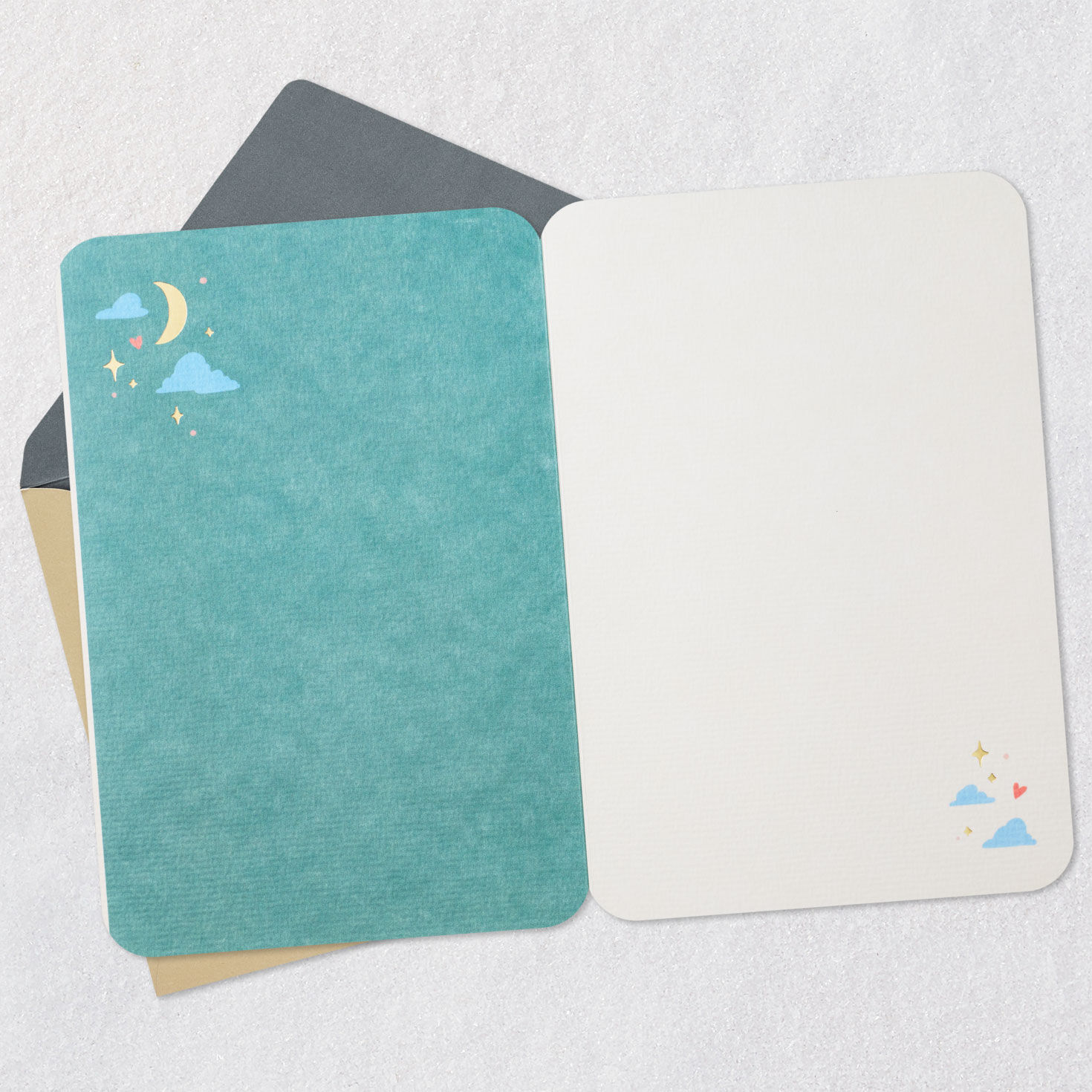 Moon, Cloud and Stars New Baby Shower Card Open card with envelope image number 2