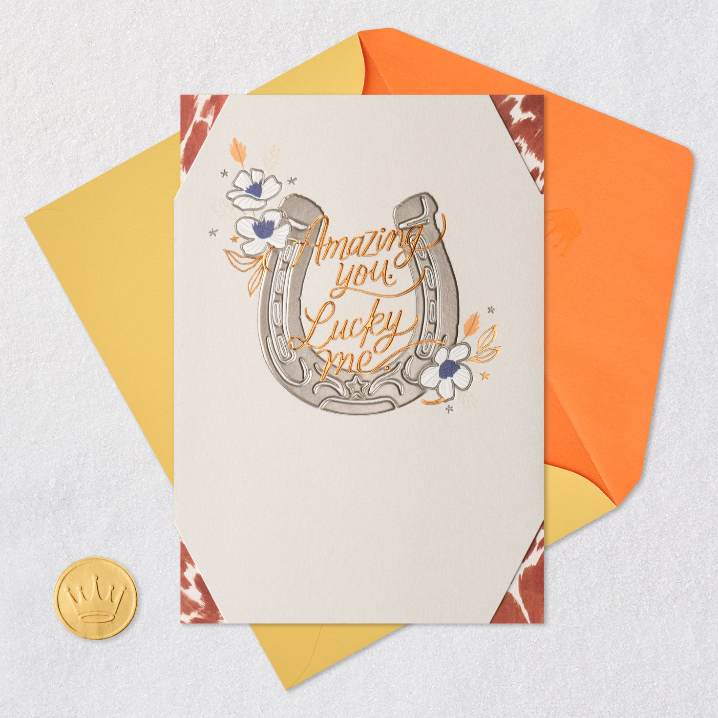 Lucky Horseshoe and Flowers Wife Birthday Card Card Front with Envelope and Gold Seal image number 6
