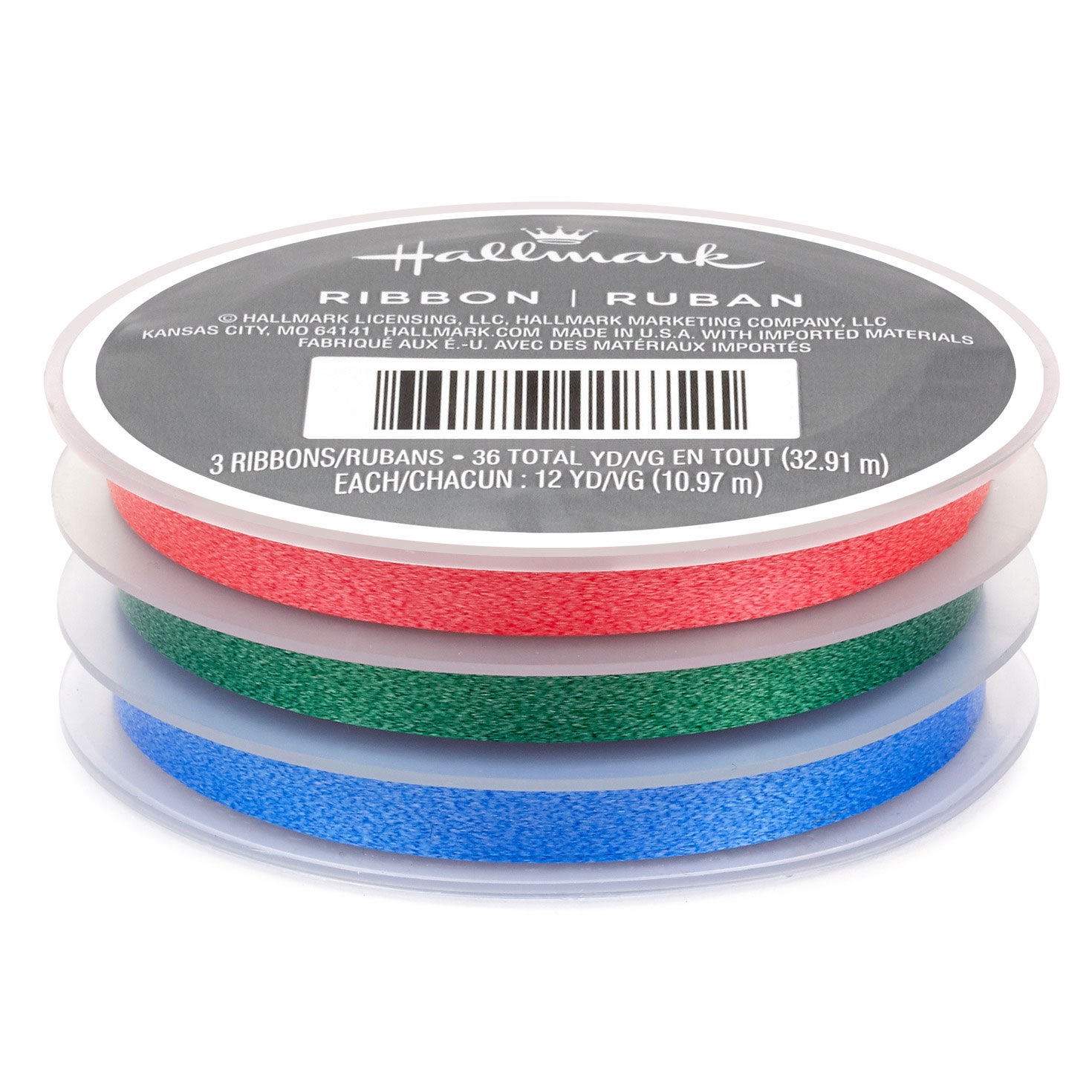 Red/Green/Blue 3-Pack Metallic Curling Ribbon, 108'