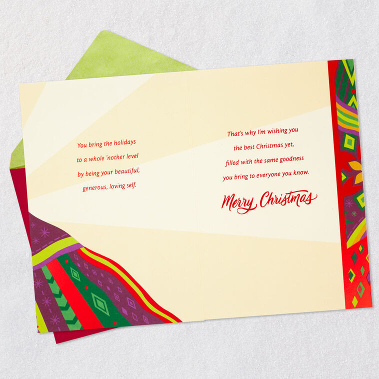 Black Woman Colorful Dress Christmas Card for Sister Open card with envelope image number 4