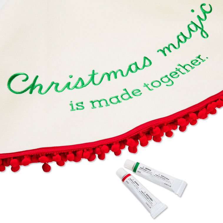 Canvas Christmas Tree Skirt With Handprint Paints upclose detail image number 4