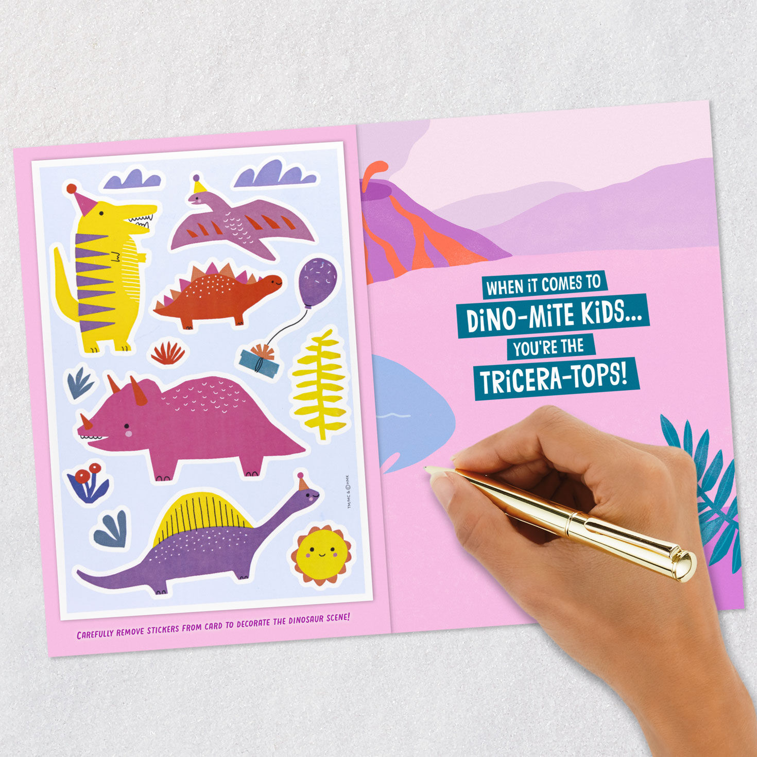 Dinosaur in Party Hat Kids Birthday Card With Stickers signing card image number 7