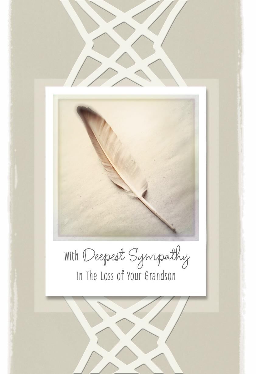Single Feather Sympathy Card for Loss of Grandson