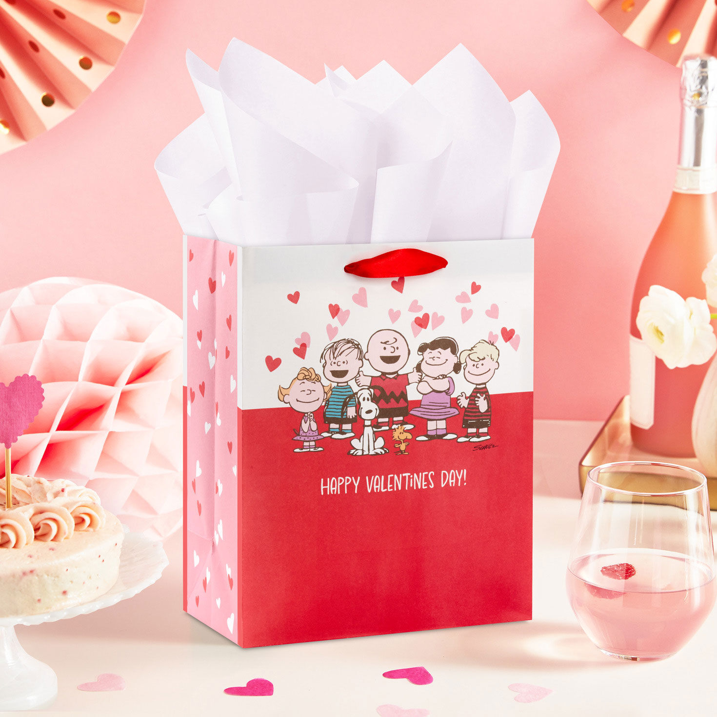 9.6" Peanuts® Gang on Red and White Medium Valentine's Day Gift Bag for only USD 3.49 | Hallmark