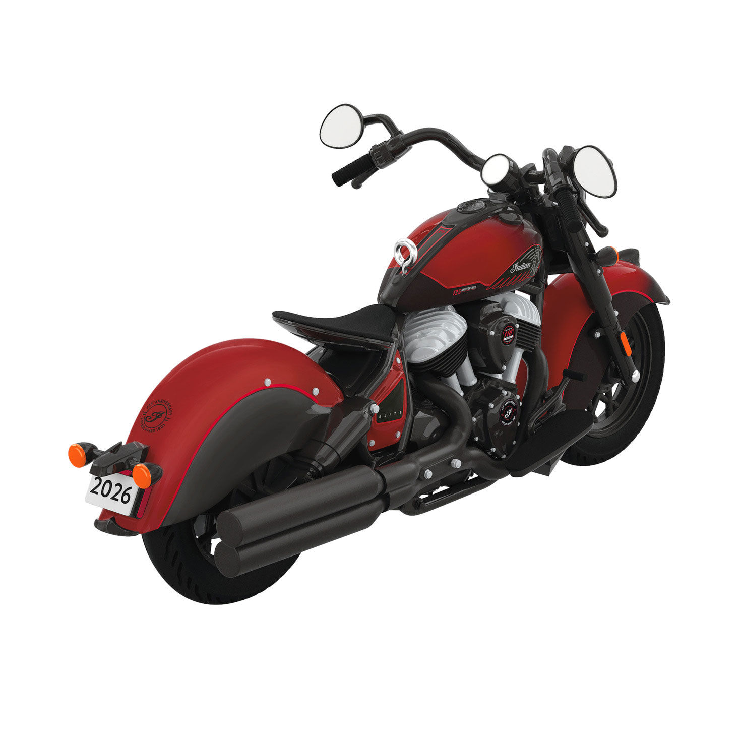 Red Black Indian Motorcycle Keepsake Ornament Back image number 6